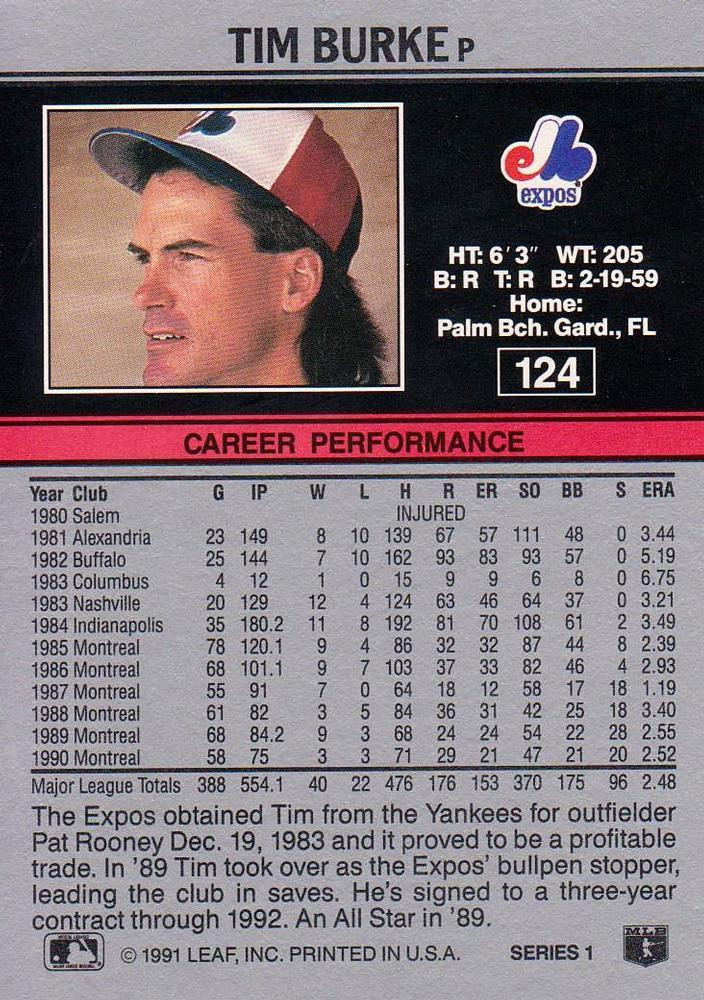 Tim Burke  baseball card collectible - Main Image 2