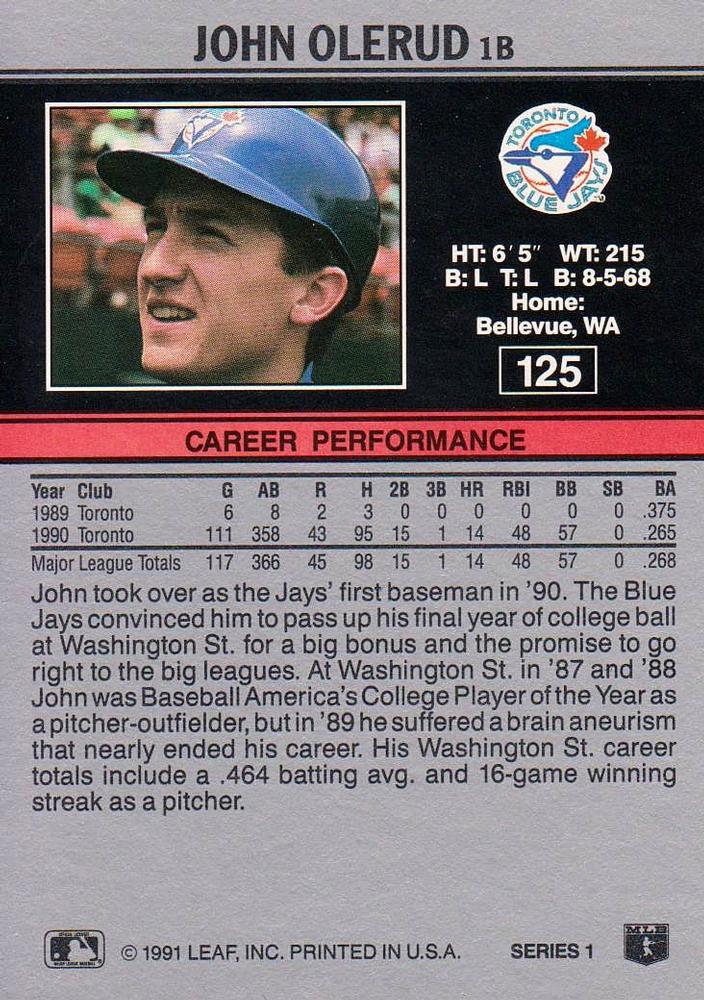 John Olerud  baseball card collectible - Main Image 2
