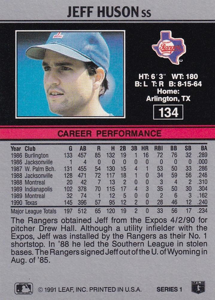 Jeff Huson  baseball card collectible - Main Image 2