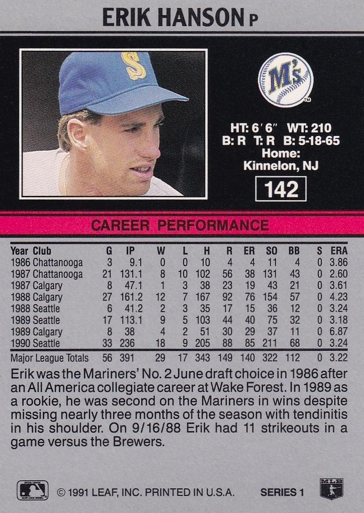 Erik Hanson  baseball card collectible - Main Image 2