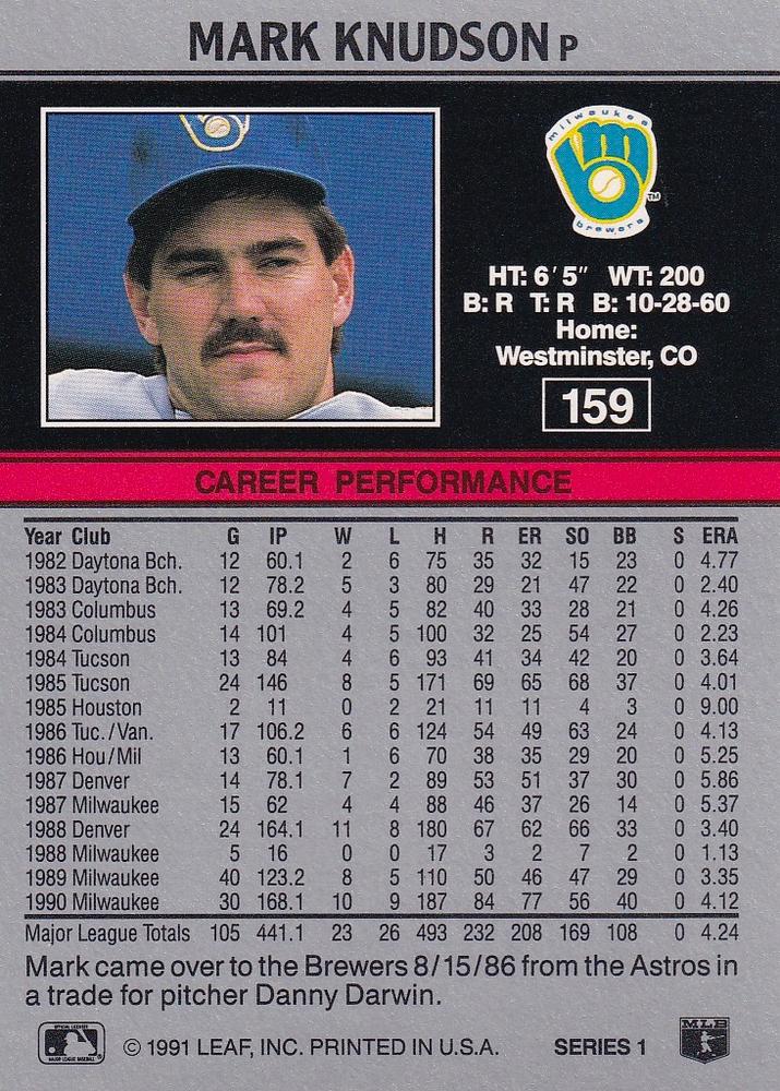 Mark Knudson  baseball card collectible - Main Image 2