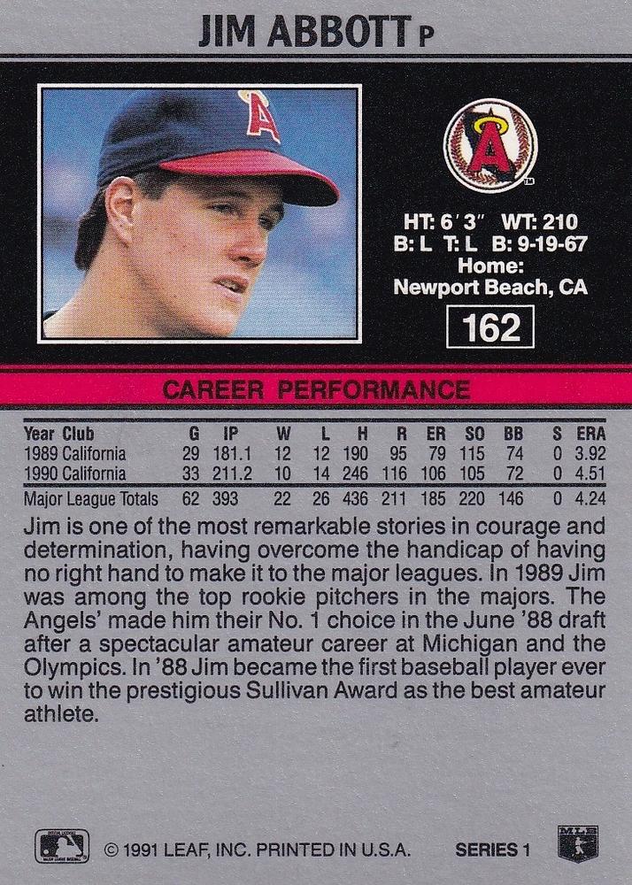 Jim Abbott  baseball card collectible - Main Image 2