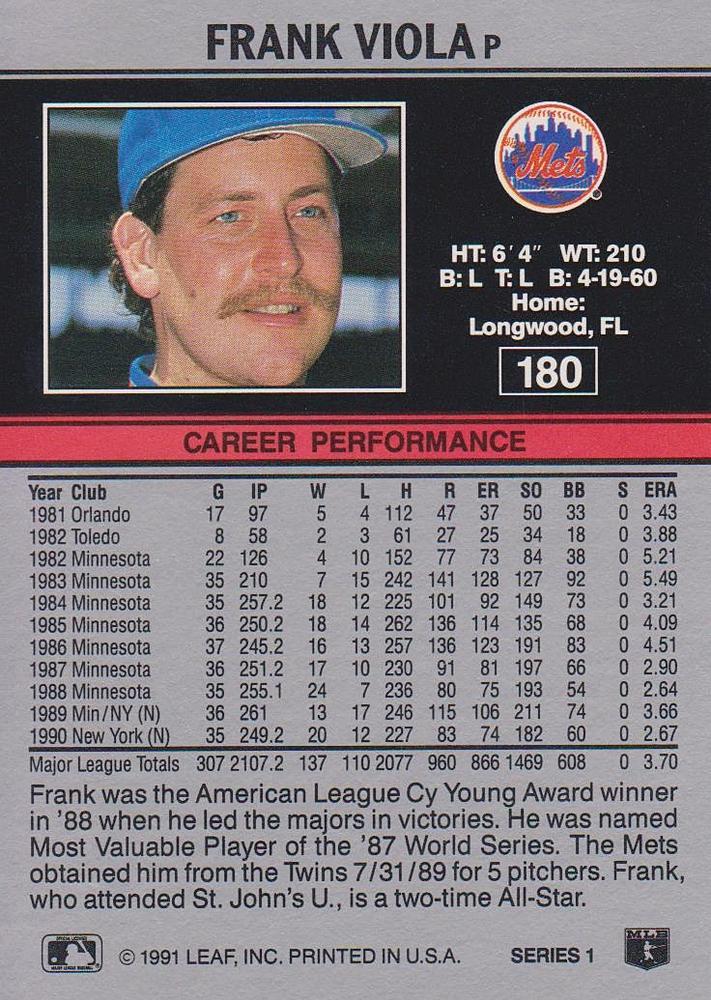 Frank Viola  baseball card collectible - Main Image 2