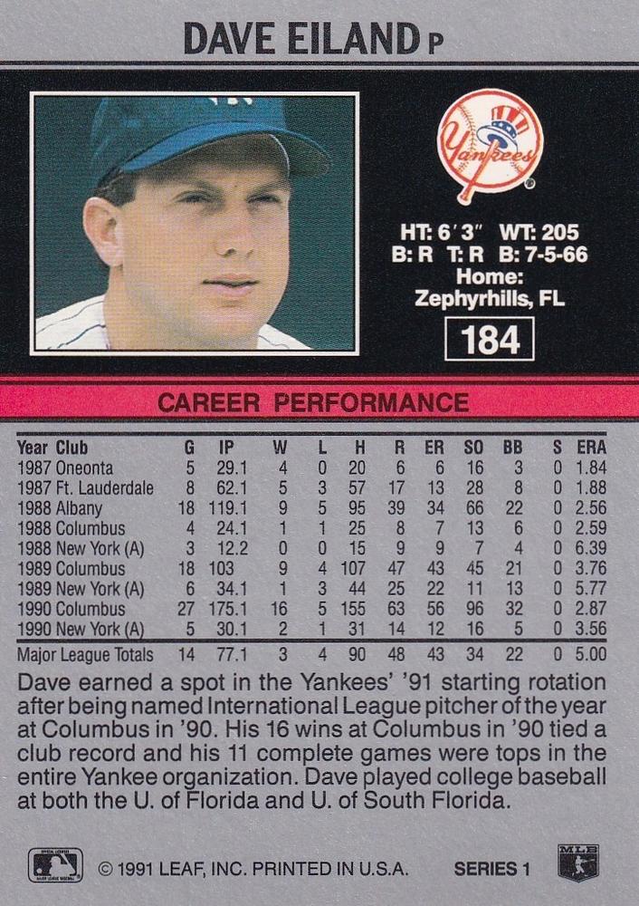 Dave Eiland  baseball card collectible - Main Image 2