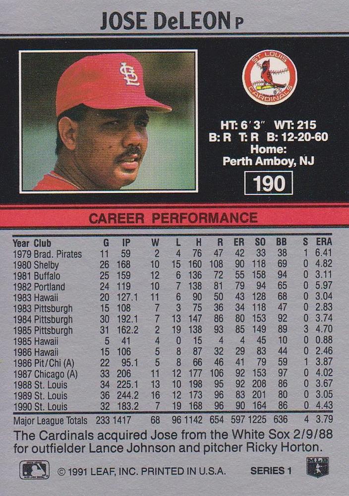 Jose DeLeon  baseball card collectible - Main Image 2