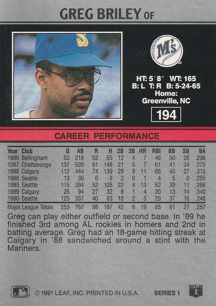 Greg Briley  baseball card collectible - Main Image 2