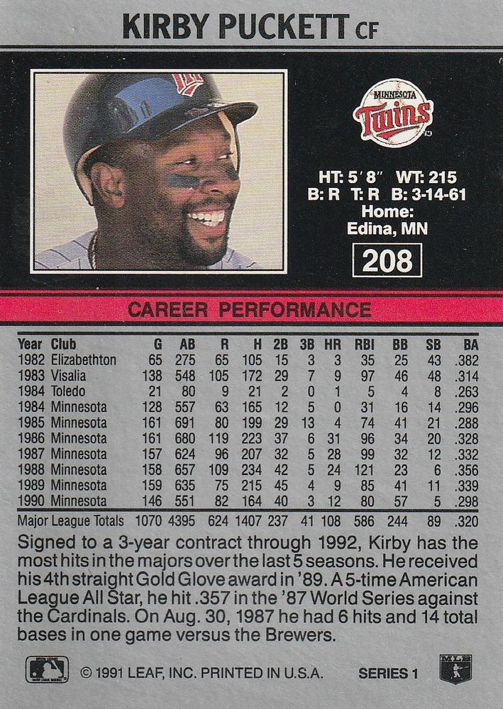 Kirby Puckett  baseball card collectible - Main Image 2