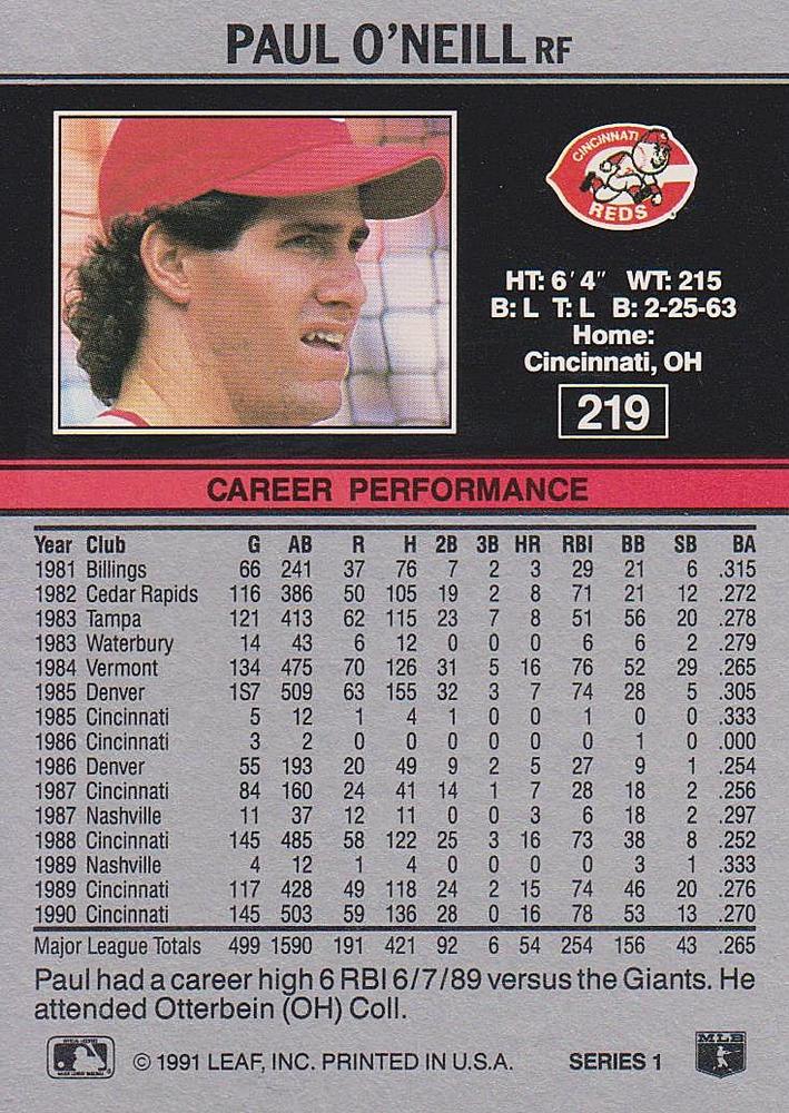 Paul O’Neill  baseball card collectible - Main Image 2