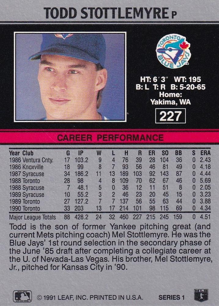 Todd Stottlemyre  baseball card collectible - Main Image 2