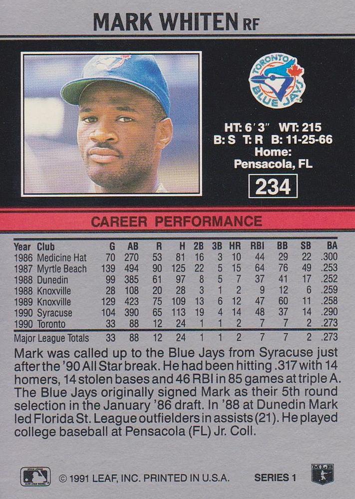Mark Whiten  baseball card collectible - Main Image 2