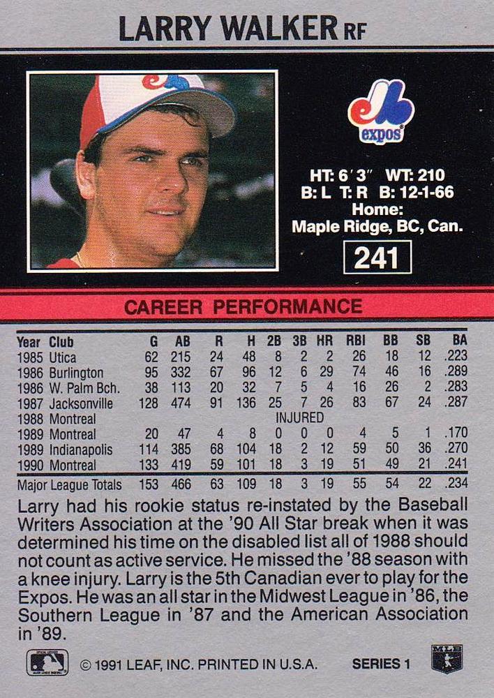 Larry Walker  baseball card collectible - Main Image 2