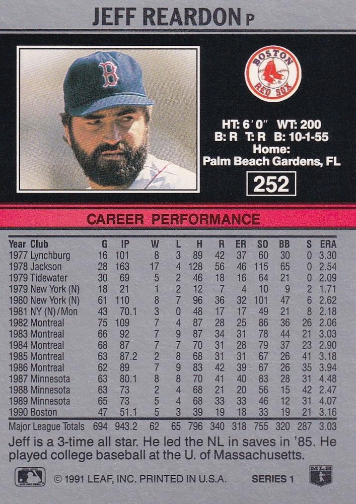 Jeff Reardon  baseball card collectible - Main Image 2