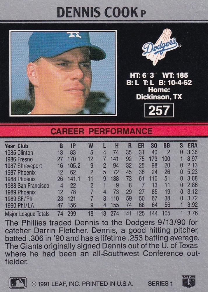 Dennis Cook  baseball card collectible - Main Image 2
