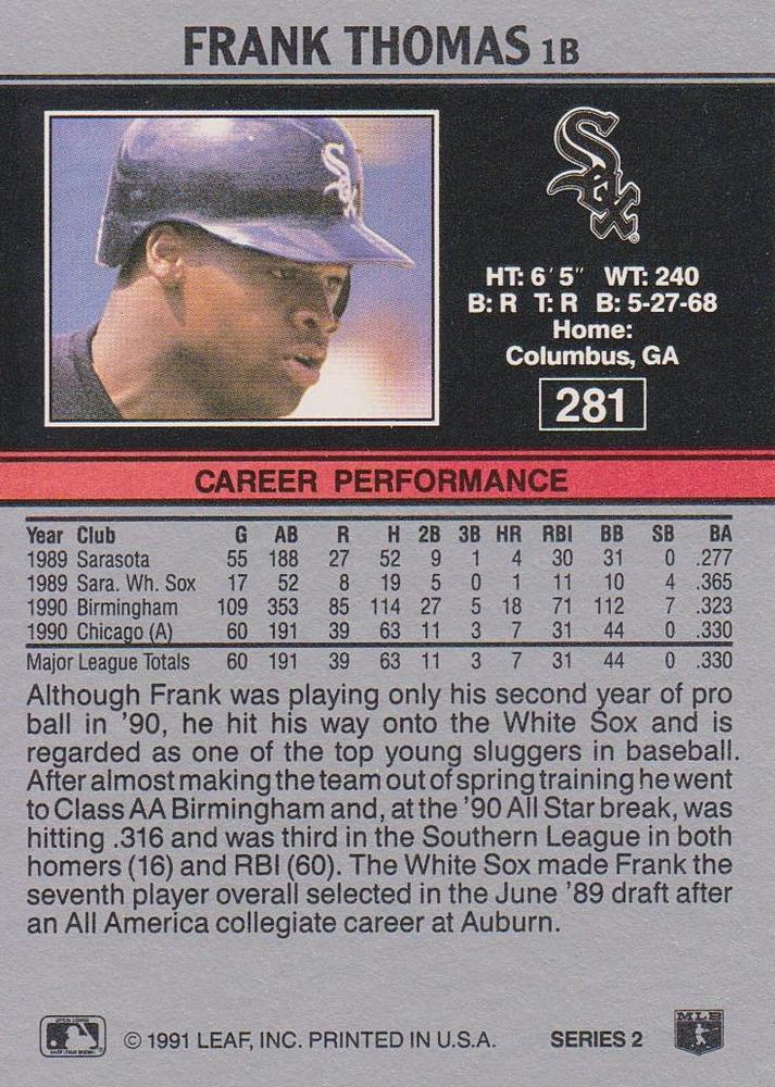 Frank Thomas  baseball card collectible - Main Image 2