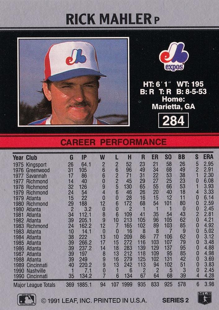 Rick Mahler  baseball card collectible - Main Image 2