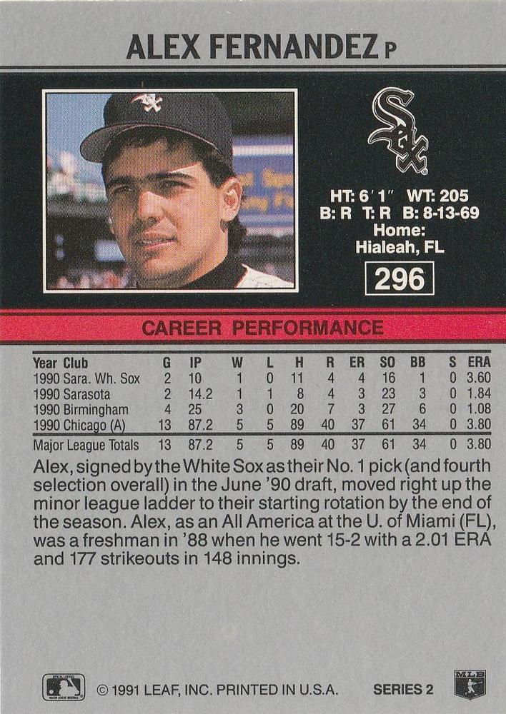 Alex Fernandez  baseball card collectible - Main Image 2