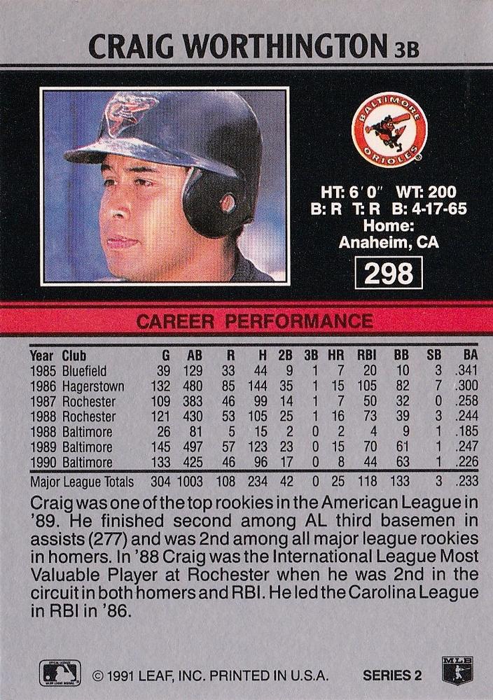 Craig Worthington  baseball card collectible - Main Image 2