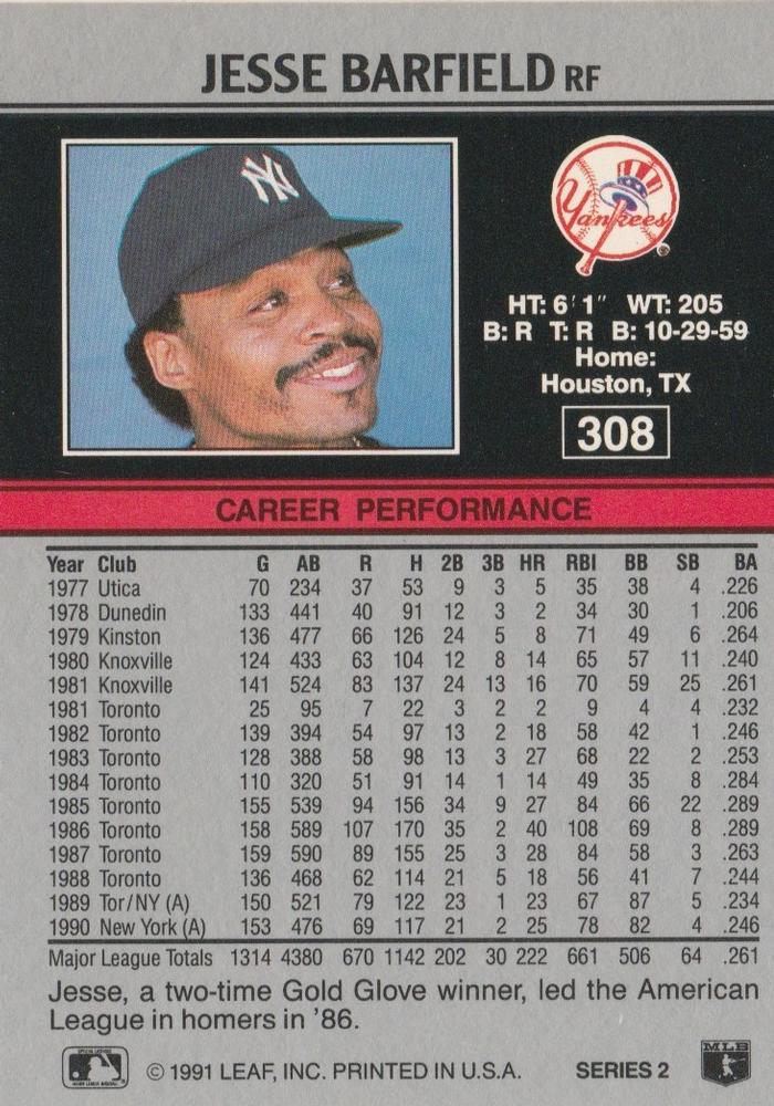 Jesse Barfield  baseball card collectible - Main Image 2