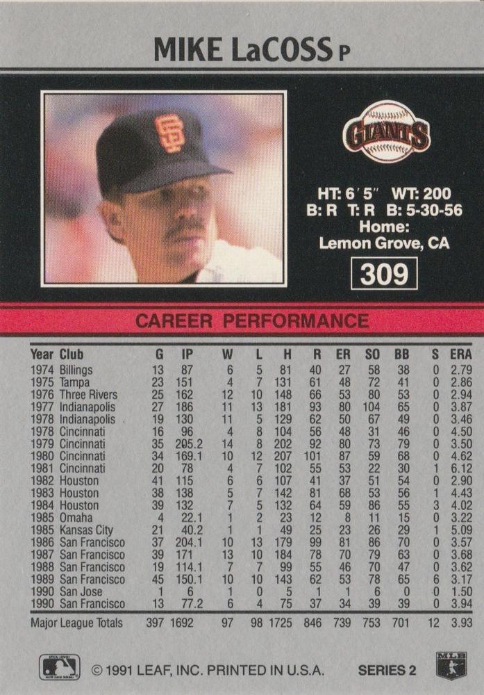 Mike LaCoss  baseball card collectible - Main Image 2