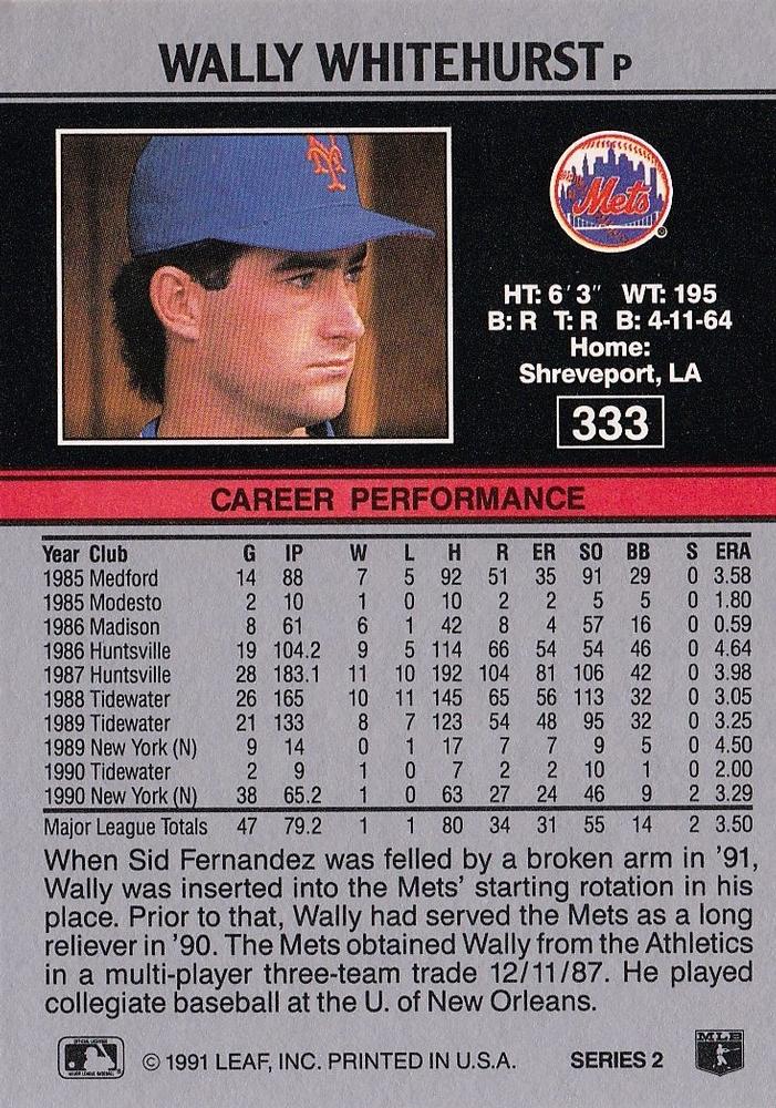 Wally Whitehurst  baseball card collectible - Main Image 2