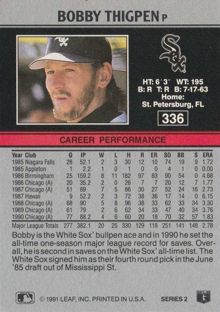 Bobby Thigpen  baseball card collectible - Main Image 2