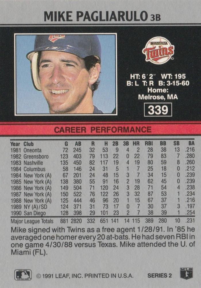 Mike Pagliarulo  baseball card collectible - Main Image 2