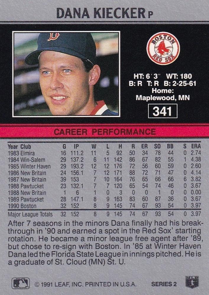 Dana Kiecker  baseball card collectible - Main Image 2