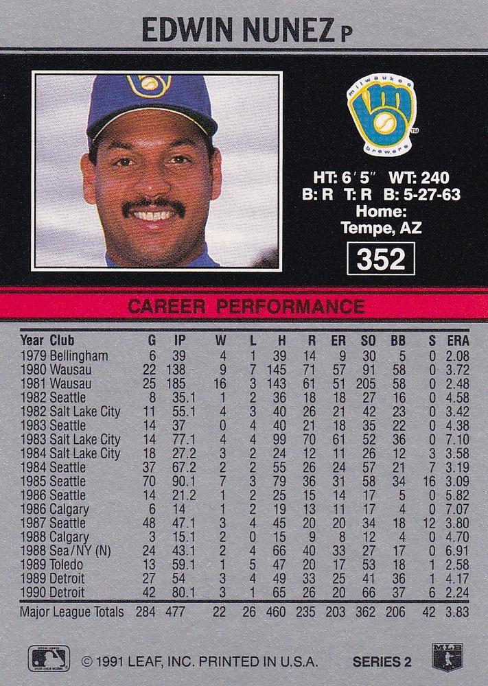 Edwin Nunez  baseball card collectible - Main Image 2