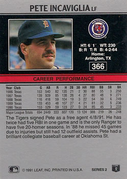 Pete Incaviglia  baseball card collectible - Main Image 2