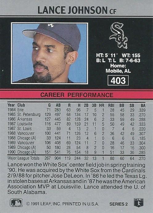 Lance Johnson  baseball card collectible - Main Image 2