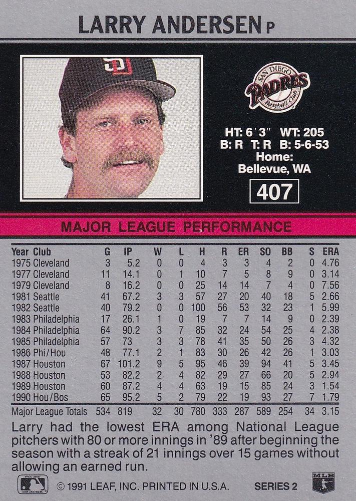 Larry Andersen  baseball card collectible - Main Image 2