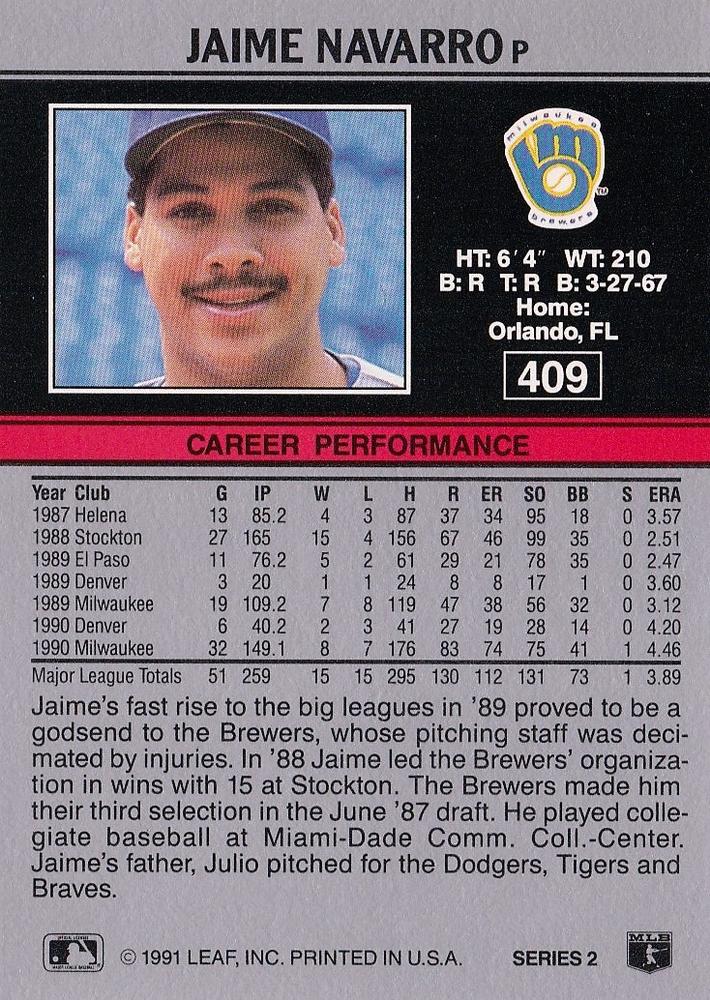 Jaime Navarro  baseball card collectible - Main Image 2