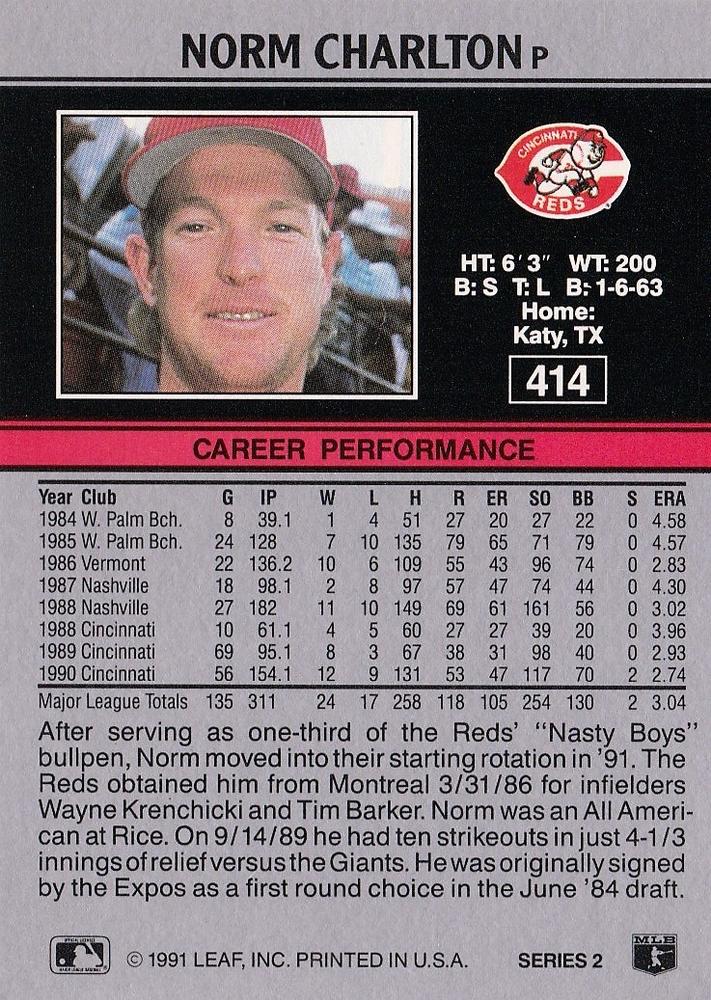 Norm Charlton  baseball card collectible - Main Image 2