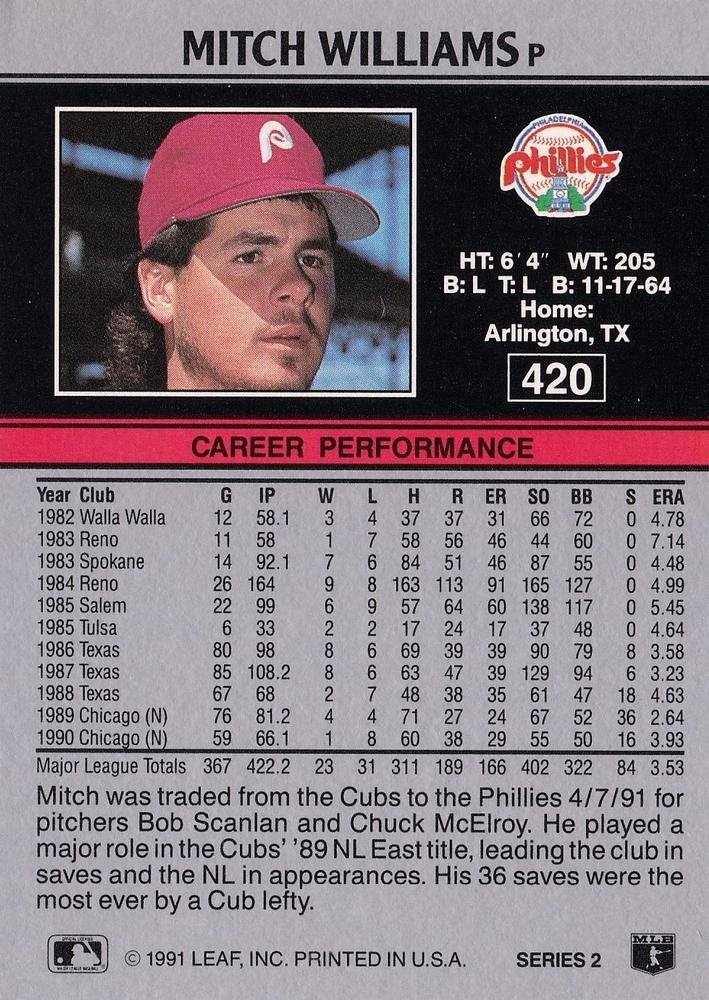 Mitch Williams  baseball card collectible - Main Image 2