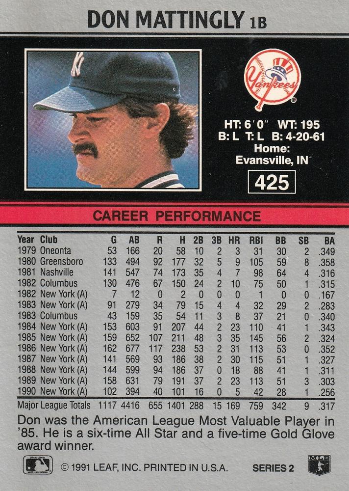 Don Mattingly  baseball card collectible - Main Image 2