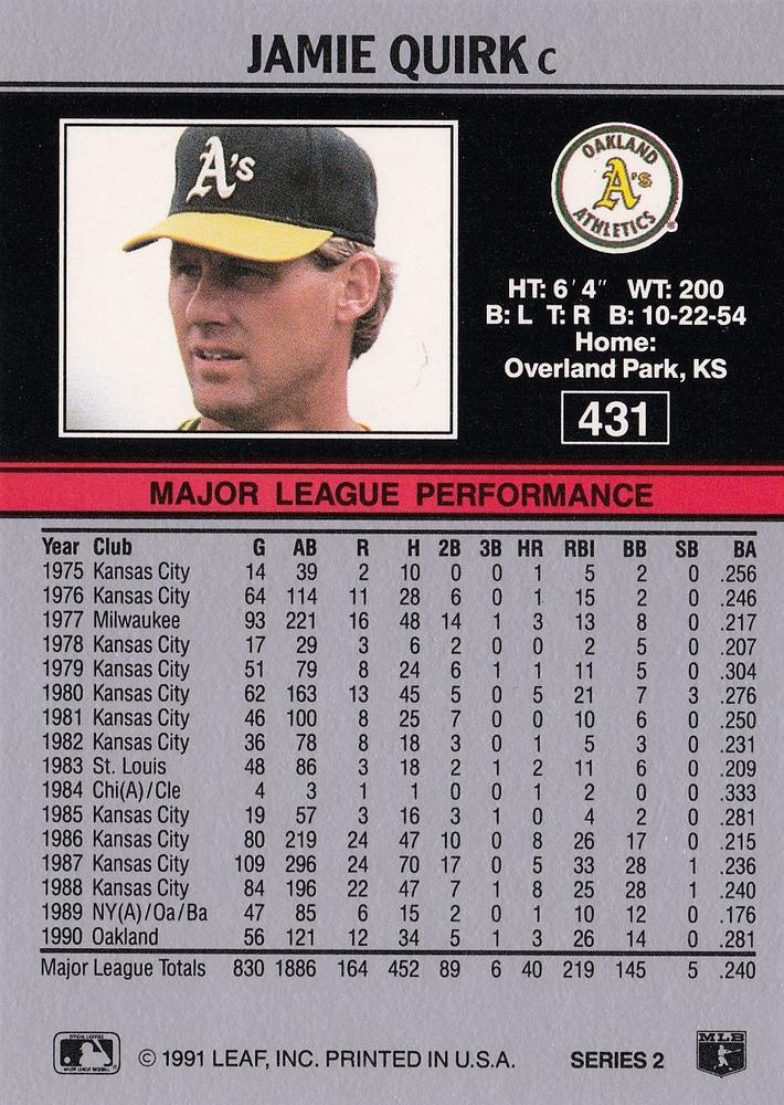 Jamie Quirk  baseball card collectible - Main Image 2