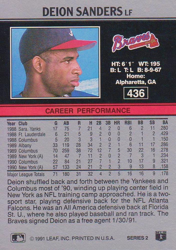 Deion Sanders  baseball card collectible - Main Image 2