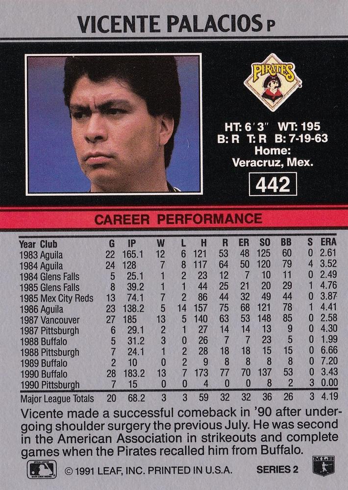 Vicente Palacios  baseball card collectible - Main Image 2
