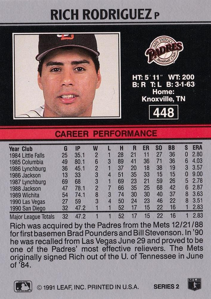 Rich Rodriguez  baseball card collectible - Main Image 2