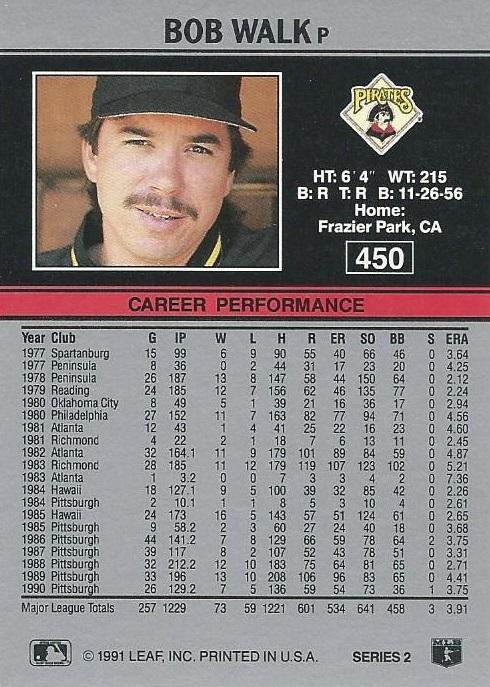 Bob Walk  baseball card collectible - Main Image 2