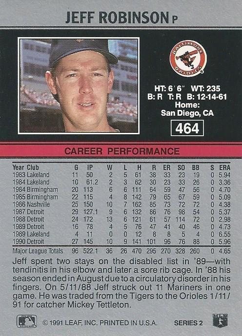 Jeff Robinson  baseball card collectible - Main Image 2