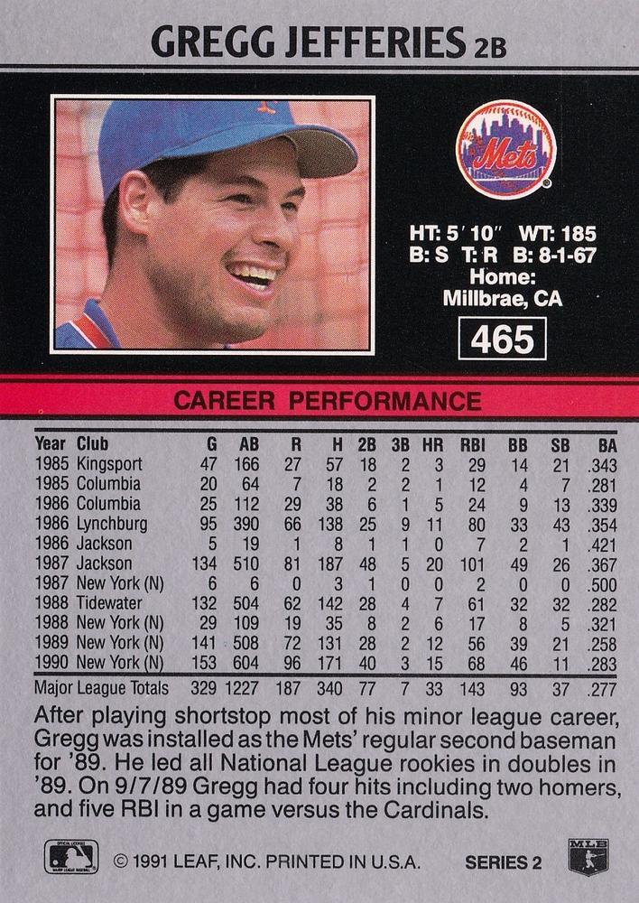 Gregg Jefferies  baseball card collectible - Main Image 2