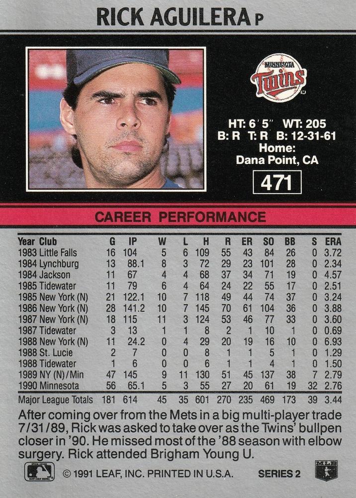 Rick Aguilera  baseball card collectible - Main Image 2