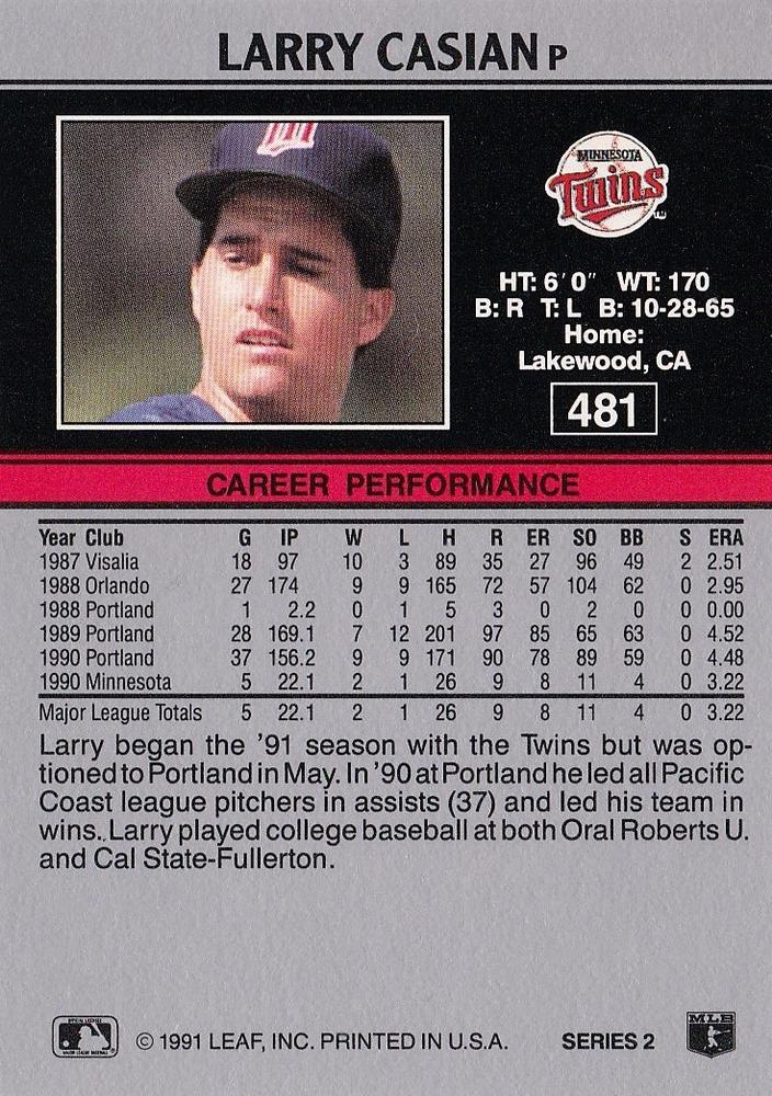 Larry Casian  baseball card collectible - Main Image 2