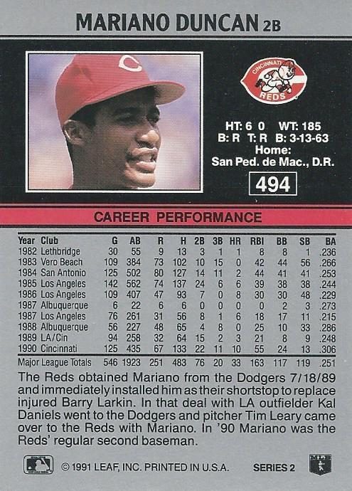 Mariano Duncan  baseball card collectible - Main Image 2