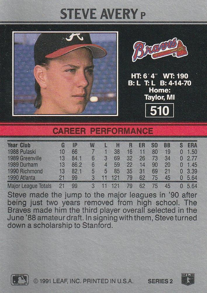 Steve Avery  baseball card collectible - Main Image 2