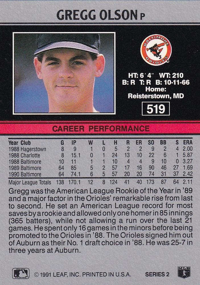 Gregg Olson  baseball card collectible - Main Image 2