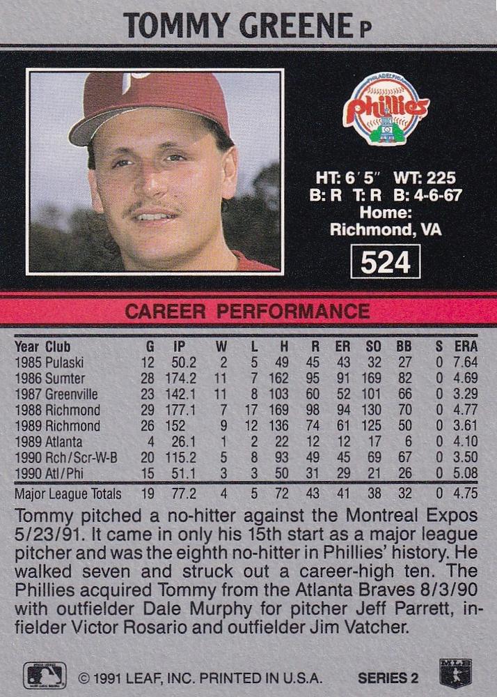 Tommy Greene  baseball card collectible - Main Image 2