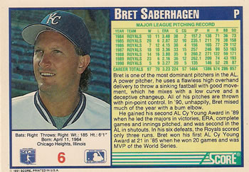 Bret Saberhagen  baseball card collectible - Main Image 2