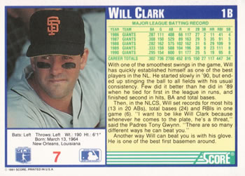 Will Clark  baseball card collectible - Main Image 2